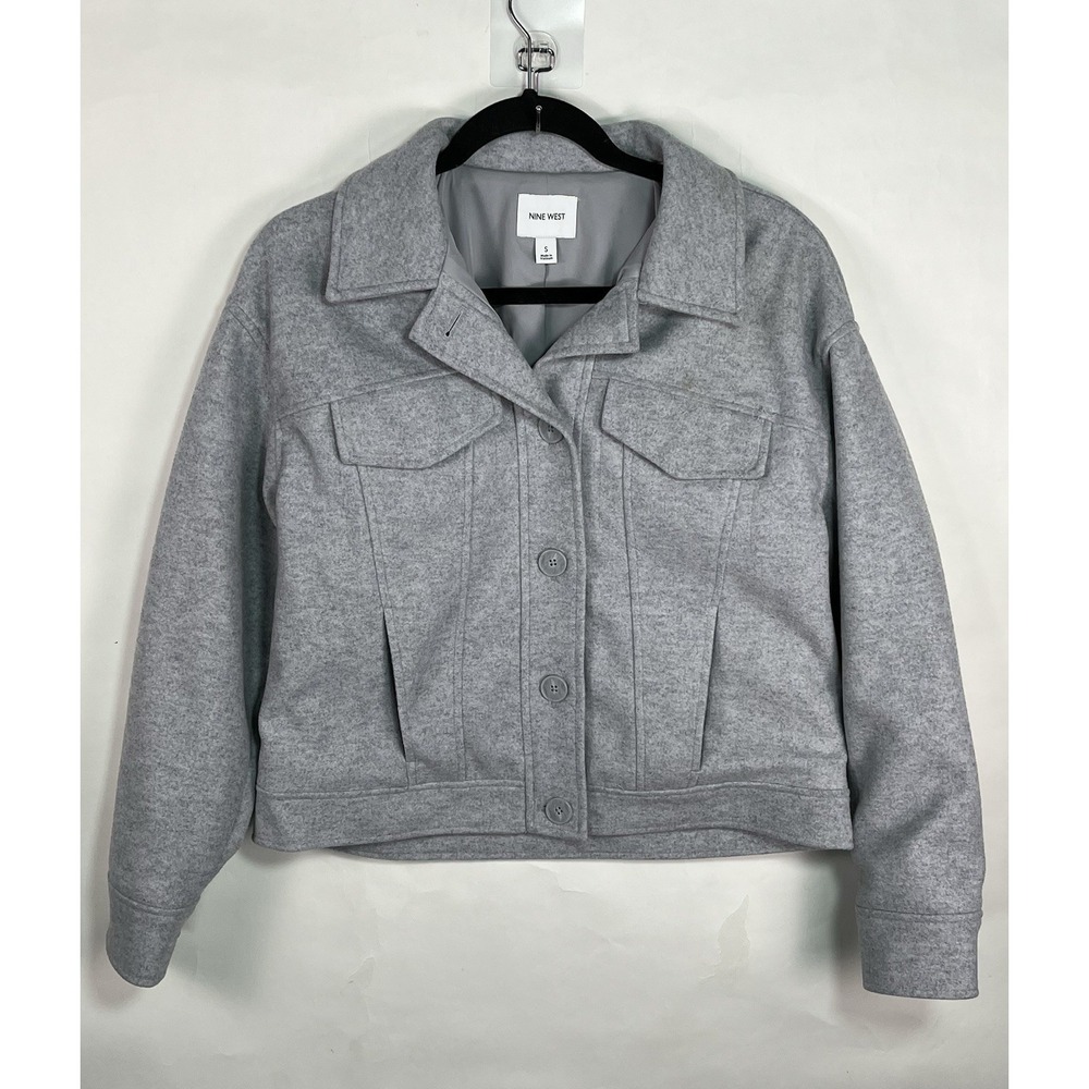 Nine West Women's Cozy Button Front Jacket Heather Gray Size S Fall Layer Chic‎